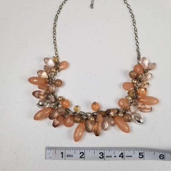 NY Peach Pink  Clear Beads Baubles Facets Silver Tone Chain Necklace Nice! - Picture 4 of 5